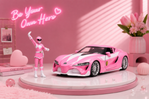 Toyota FT-1 Concept Pink Metallic and Pink Ranger Diecast Figurine "Power Rangers" "Hollywood Rides" Series 1/24 by Jada