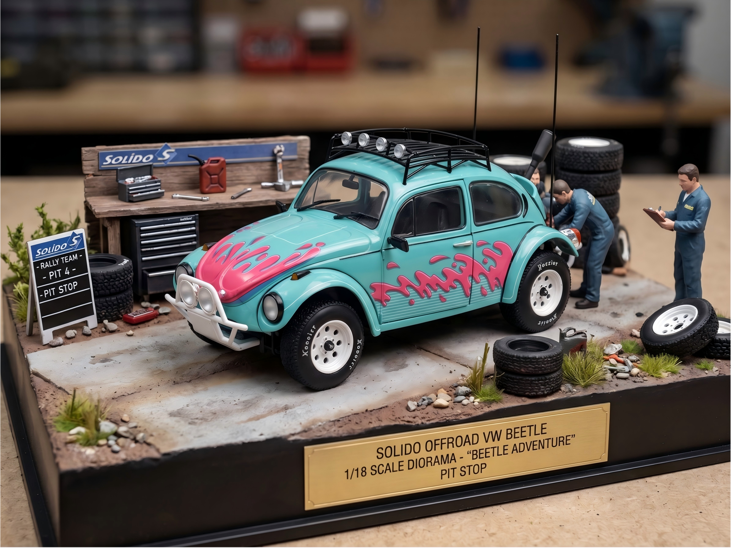 1976 Volkswagen Beetle Baja Miami Green with Pink Graphics 1/18 by Solido