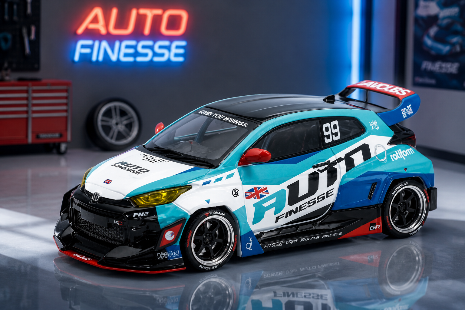 Pandem GR Yaris RHD (Right Hand Drive) #99 "Auto Finesse" Blue and White with Graphics "Enigma Exclusive Edition" 1/64 by Pop Race