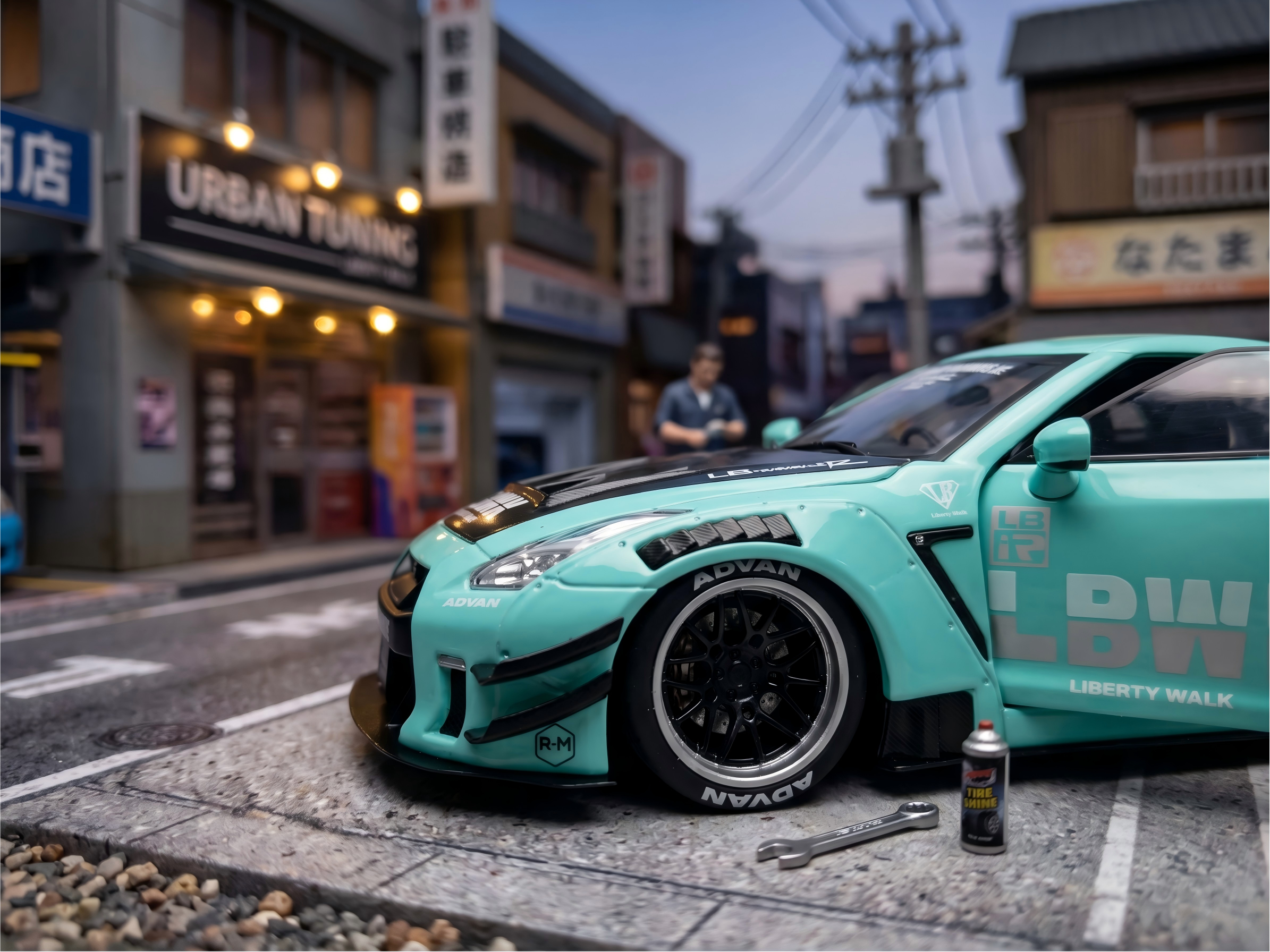 Nissan GT-R (R35) Liberty Walk Body Kit 2.0 RHD (Right Hand Drive) Light Blue with Black Hood and White Stripes "Pink Slips" Series 1/18 by Jada
