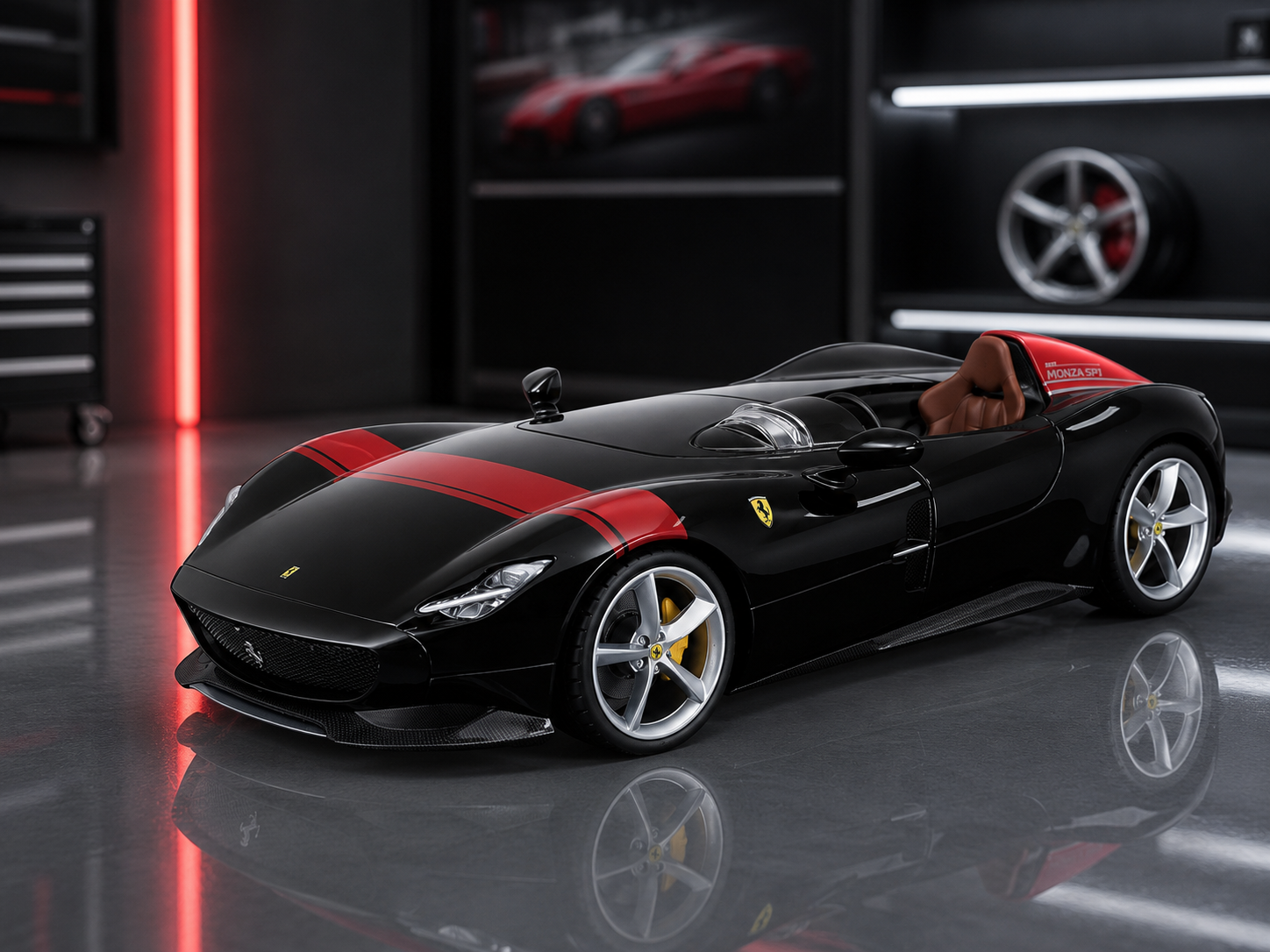 Ferrari Monza SP1 Black Metallic with Red Stripes "Race & Play" Series 1/24 by Bburago