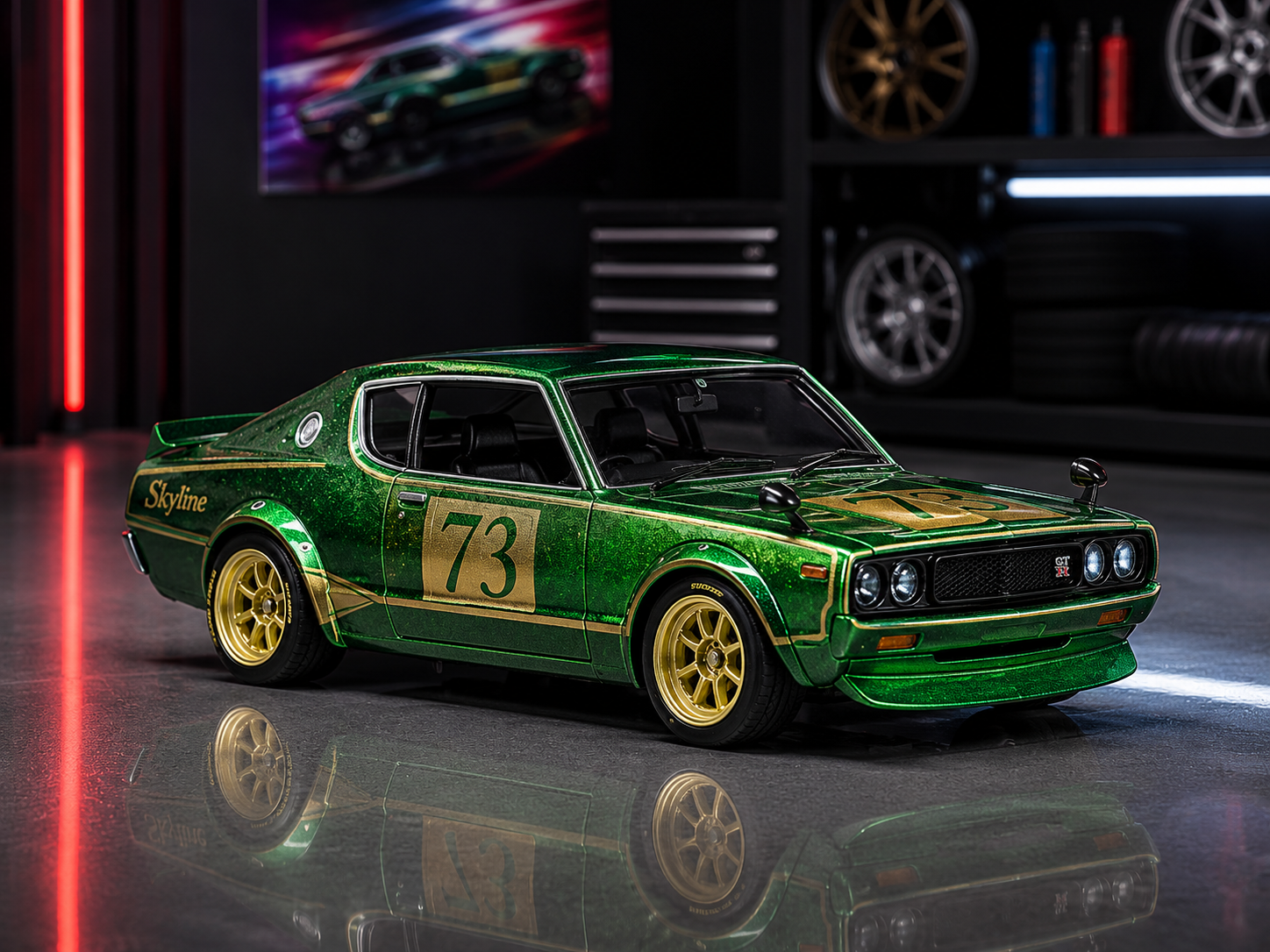 1973 Nissan Skyline 2000GT-R (KPGC110) #73 Green Metallic with Gold Stripes "Tokyo Mod" Series 1/24 by Maisto