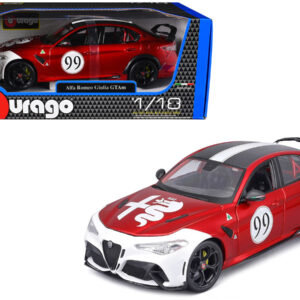 Alfa Romeo Giulia GTAm #99 Red Metallic with Black Top and White Graphics 1/18 Diecast Model Car by Bburago