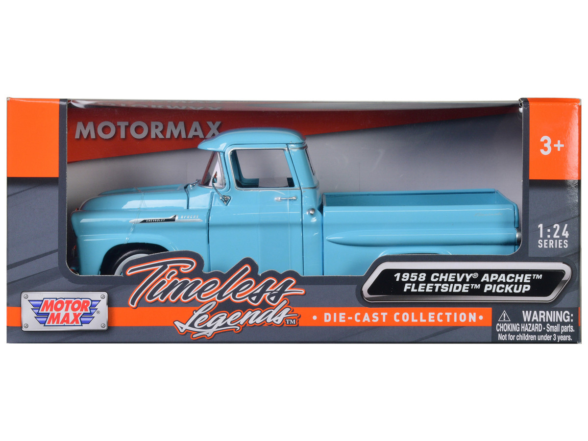 1958 Chevrolet Apache Fleetside Pickup Truck Light Blue 1/24 Diecast Model Car by Motormax - Image 3