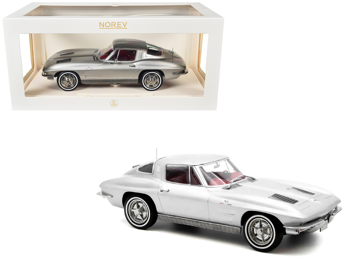 1963 Chevrolet Corvette Sting Ray Sebring Silver Metallic With Red Interior — 1/18 by Norev - Image 4