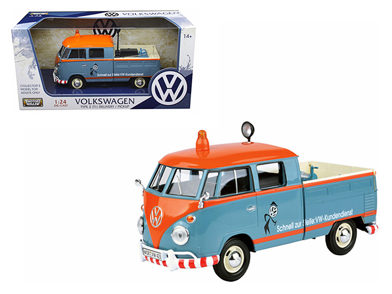 Volkswagen Type 2 T1 Delivery Service Pickup Truck Blue And Orange VW Kundendienst — 1/24 by Motormax