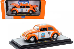1952 Volkswagen Beetle Deluxe Model Empi Power Rules Orange And White With Graphics Limited Edition To 6650 Pieces Worldwide — 1/24 by M2 Machines