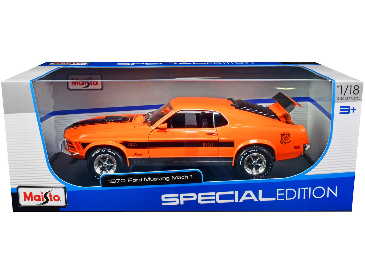 1970 Ford Mustang Mach Twister Special Orange With Black Stripes Special Edition — 1/18 by Maisto - Image 3