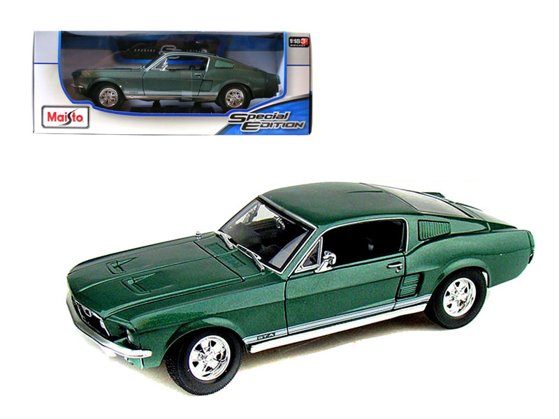 1967 Ford Mustang GTA Fastback Green Metallic With White Stripes — 1/18 by Maisto