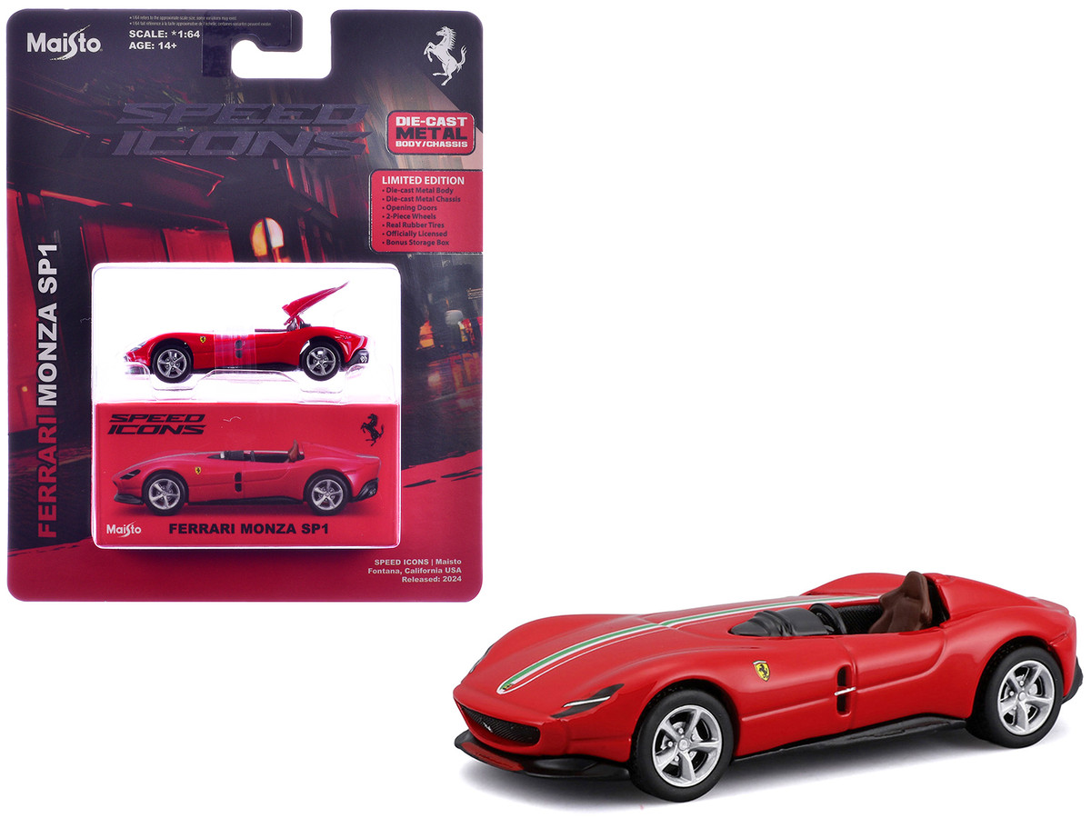 Ferrari Monza SP1 Red With Italian Flag Stripes Speed Icons Series — 1/64 by Maisto - Image 4
