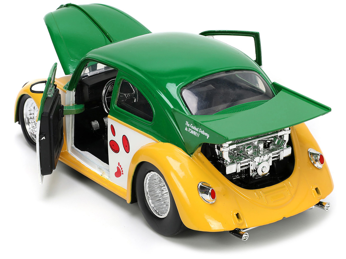 1959 Volkswagen Drag Beetle Green and Yellow and Michelangelo Diecast Figure "Teenage Mutant Ninja Turtles" "Hollywood Rides" Series 1/24 by Jada - Image 4