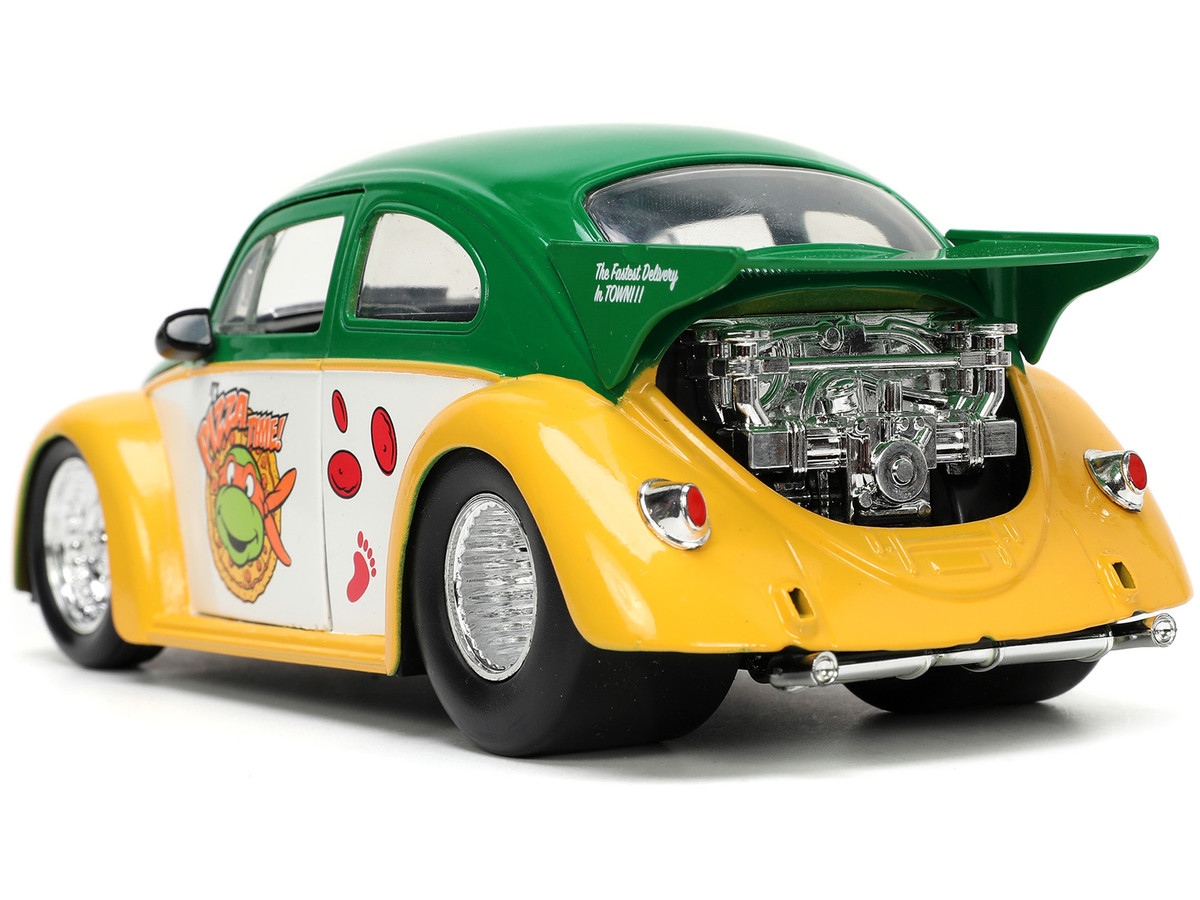 1959 Volkswagen Drag Beetle Green and Yellow and Michelangelo Diecast Figure "Teenage Mutant Ninja Turtles" "Hollywood Rides" Series 1/24 by Jada - Image 5