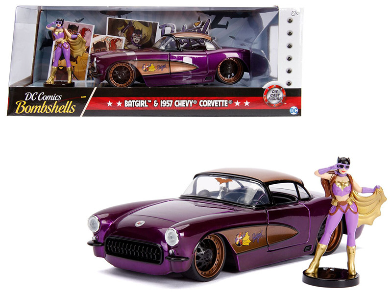1957 Chevrolet Corvette Purple with Batgirl Diecast Figurine "DC Comics Bombshells" Series 1/24 by Jada