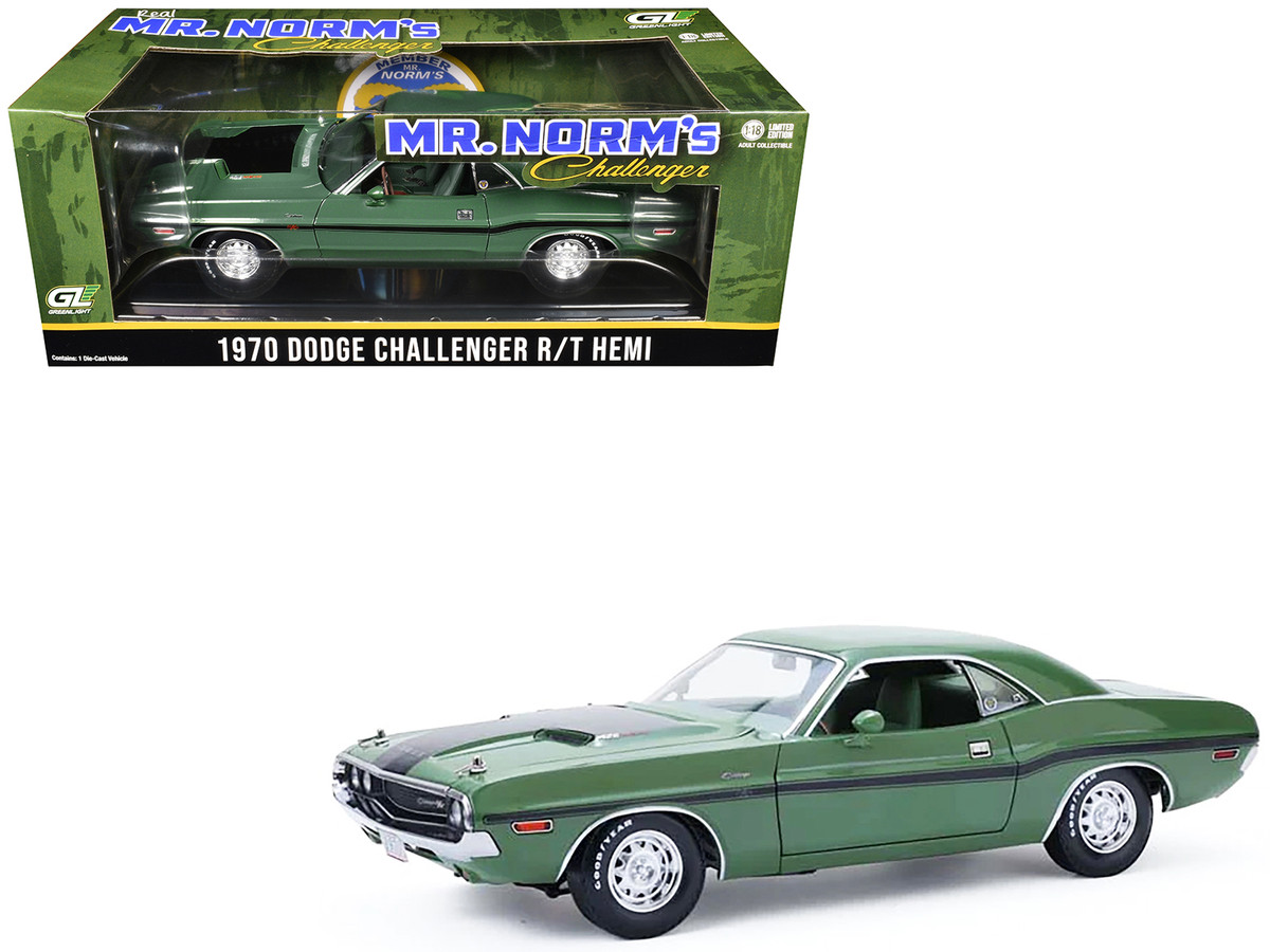 1970 Dodge Challenger R/T Hemi F8 Green with Black Stripes and Green Interior "Mr. Norm's Challenger" 1/18 by Greenlight - Image 5
