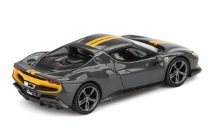 Ferrari 296 GTB Assetto Fiorano Grigio Scuro (Dark Gray) with Yellow Stripes 1/64 by BBR