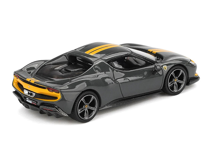 Ferrari 296 GTB Assetto Fiorano Grigio Scuro (Dark Gray) with Yellow Stripes 1/64 by BBR