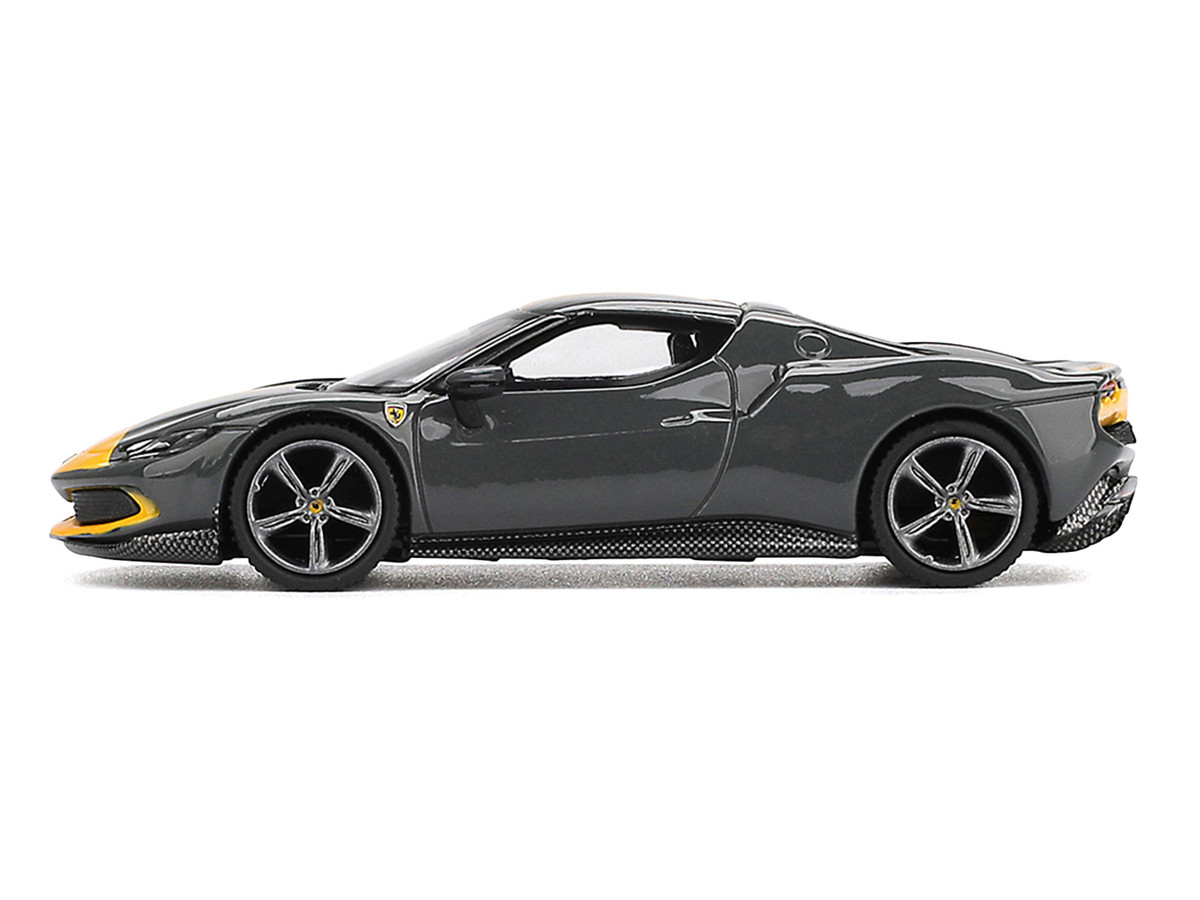 Ferrari 296 GTB Assetto Fiorano Grigio Scuro (Dark Gray) with Yellow Stripes 1/64 by BBR - Image 2