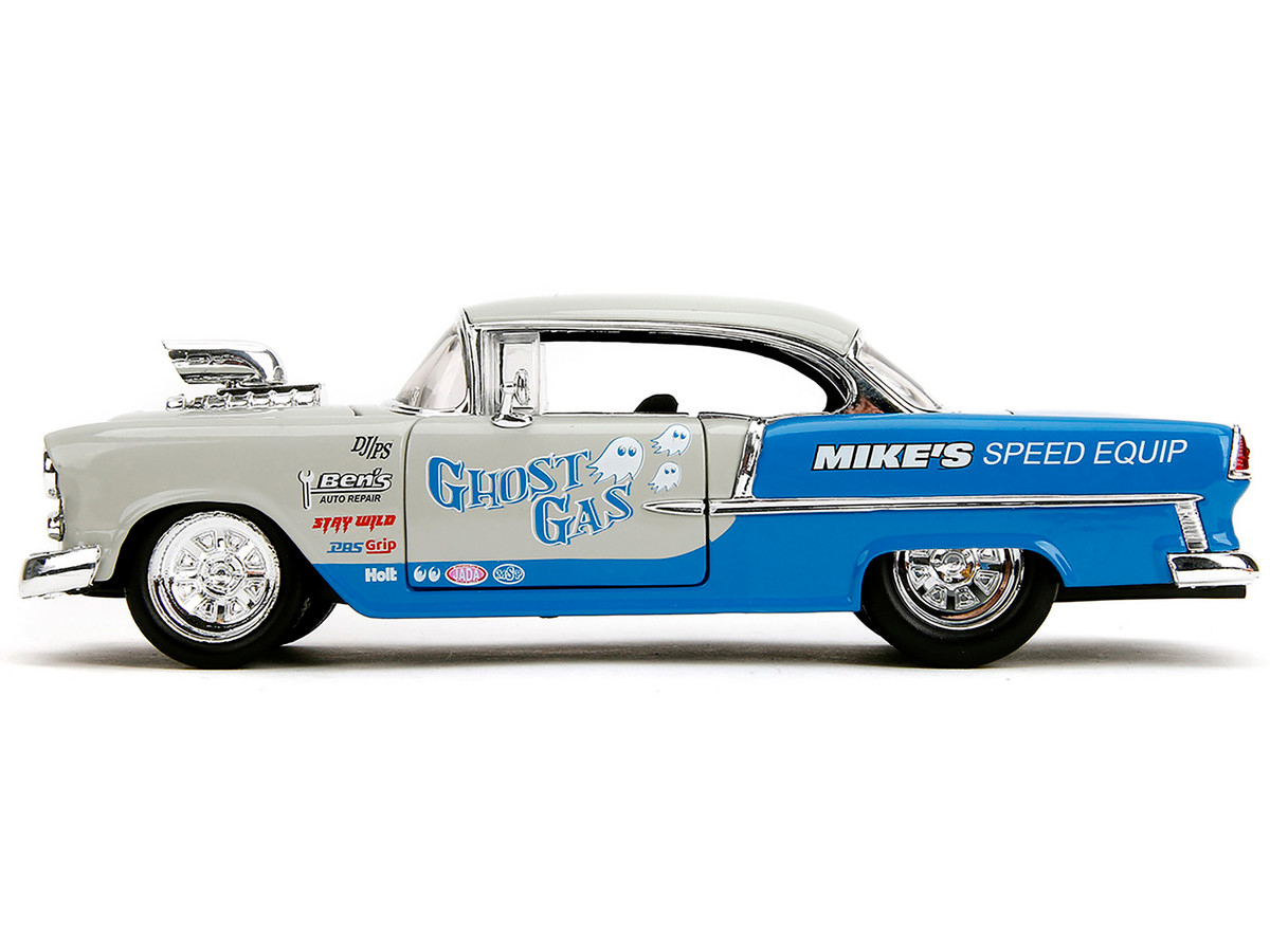 1955 Chevrolet Bel Air "Ghost Gas - Mike's Speed Equip" Light Gray and Blue "Bigtime Muscle" Series 1/24 by Jada