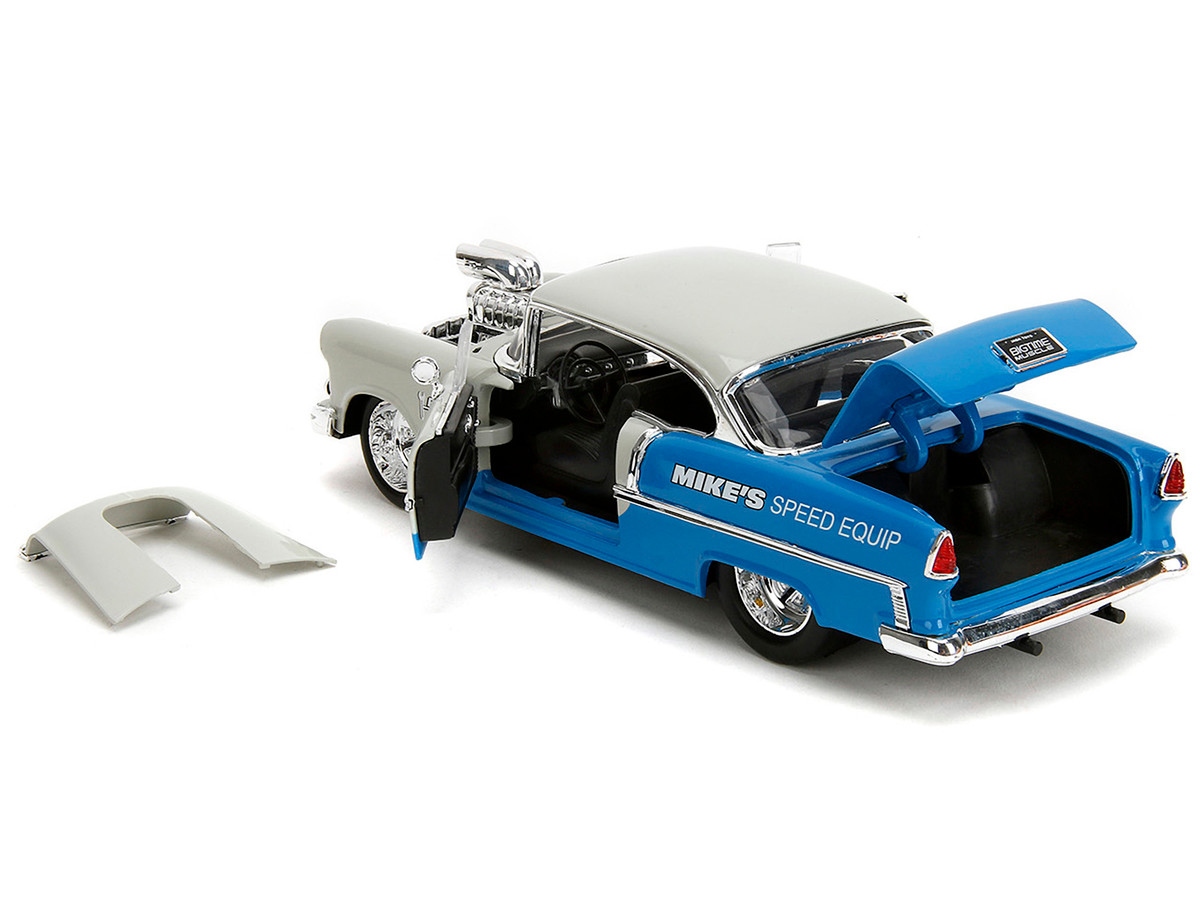 1955 Chevrolet Bel Air "Ghost Gas - Mike's Speed Equip" Light Gray and Blue "Bigtime Muscle" Series 1/24 by Jada - Image 2
