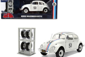 Volkswagen Beetle #53 "Herbie" White with Stripes "The Love Bug" (1968) Movie with Extra Wheels 1/24 by Jada