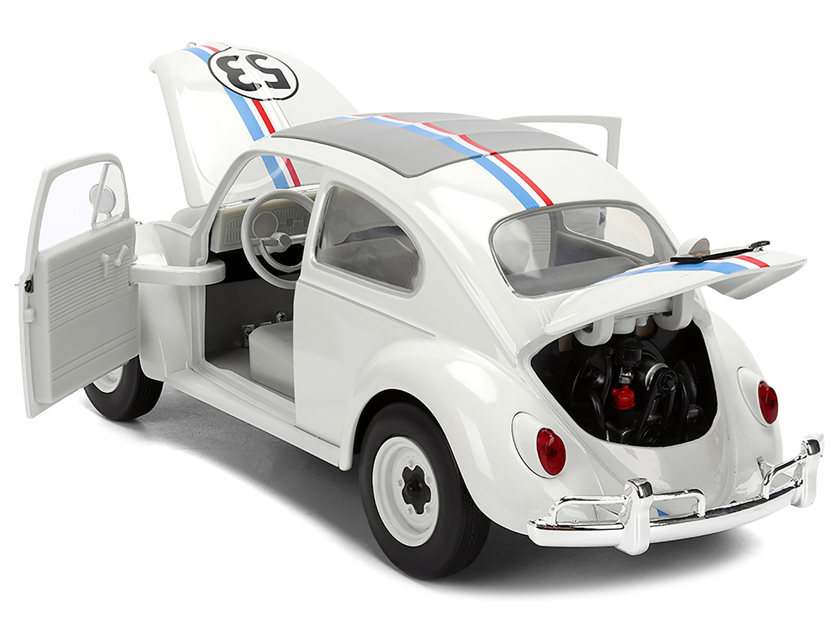 Volkswagen Beetle #53 "Herbie" White with Stripes "The Love Bug" (1968) Movie with Extra Wheels 1/24 by Jada - Image 4
