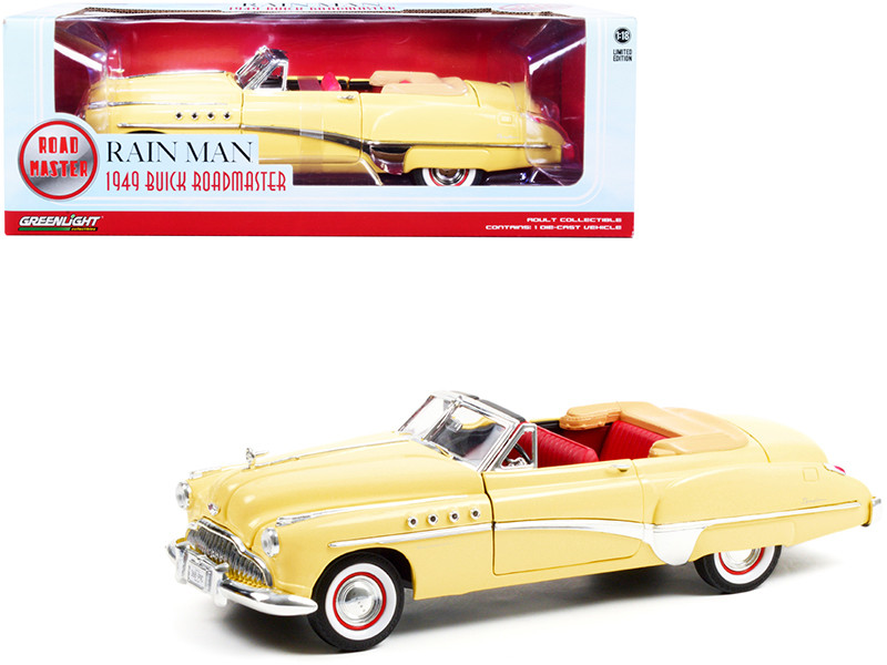 1949 Buick Roadmaster Convertible (Charlie Babbitt's) Yellow with Red Interior "Rain Man" (1988) Movie 1/18 by Greenlight