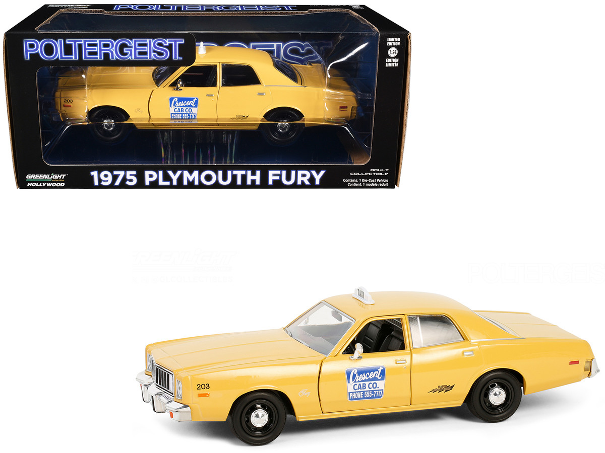 1975 Plymouth Fury Taxi "Crescent Cab Co." Yellow "Poltergeist" (1982) Movie "Hollywood" Series 20 1/24 by Greenlight