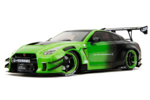 Nissan GT-R (R35) Liberty Walk Body Kit 2.0 RHD (Right Hand Drive) Green and Matt Black "Pink Slips" Series 1/18 by Jada