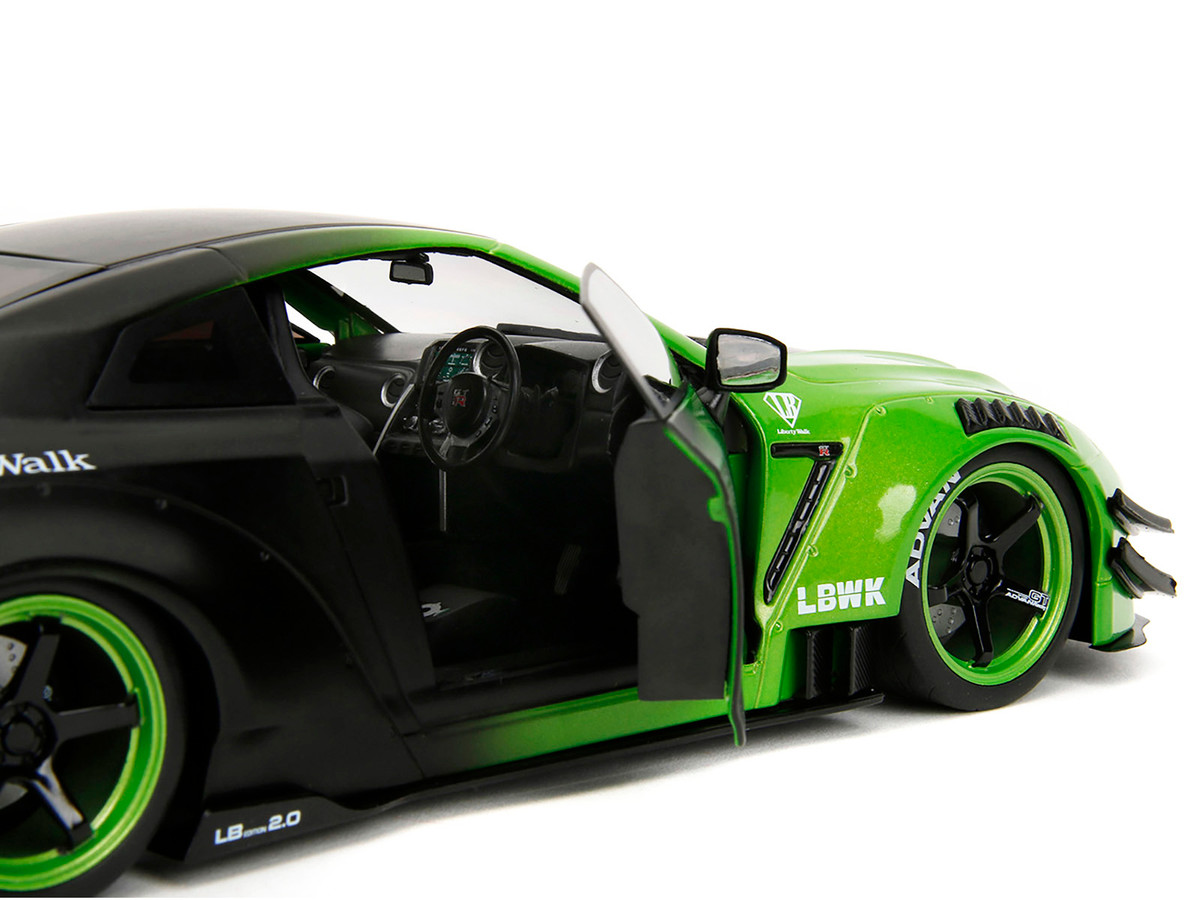 Nissan GT-R (R35) Liberty Walk Body Kit 2.0 RHD (Right Hand Drive) Green and Matt Black "Pink Slips" Series 1/18 by Jada - Image 2