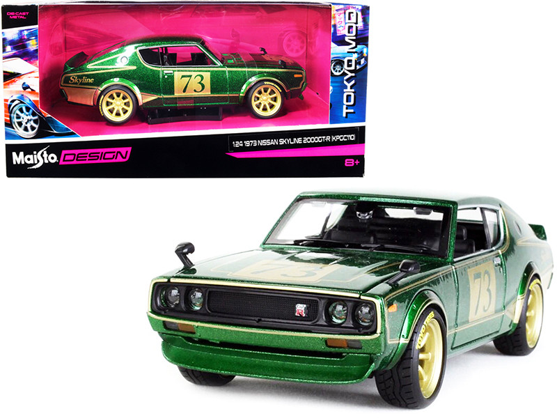 1973 Nissan Skyline 2000GT-R (KPGC110) #73 Green Metallic with Gold Stripes "Tokyo Mod" Series 1/24 by Maisto - Image 2