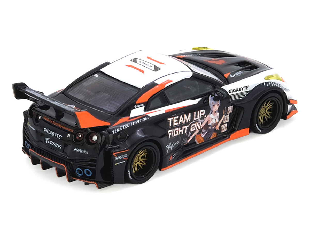 Nissan GT-R (R35) Widebody RHD (Right Hand Drive) Black and White with Graphics "AORUS X INNO64 Limited Edition" 1/64 by Inno Models - Image 5