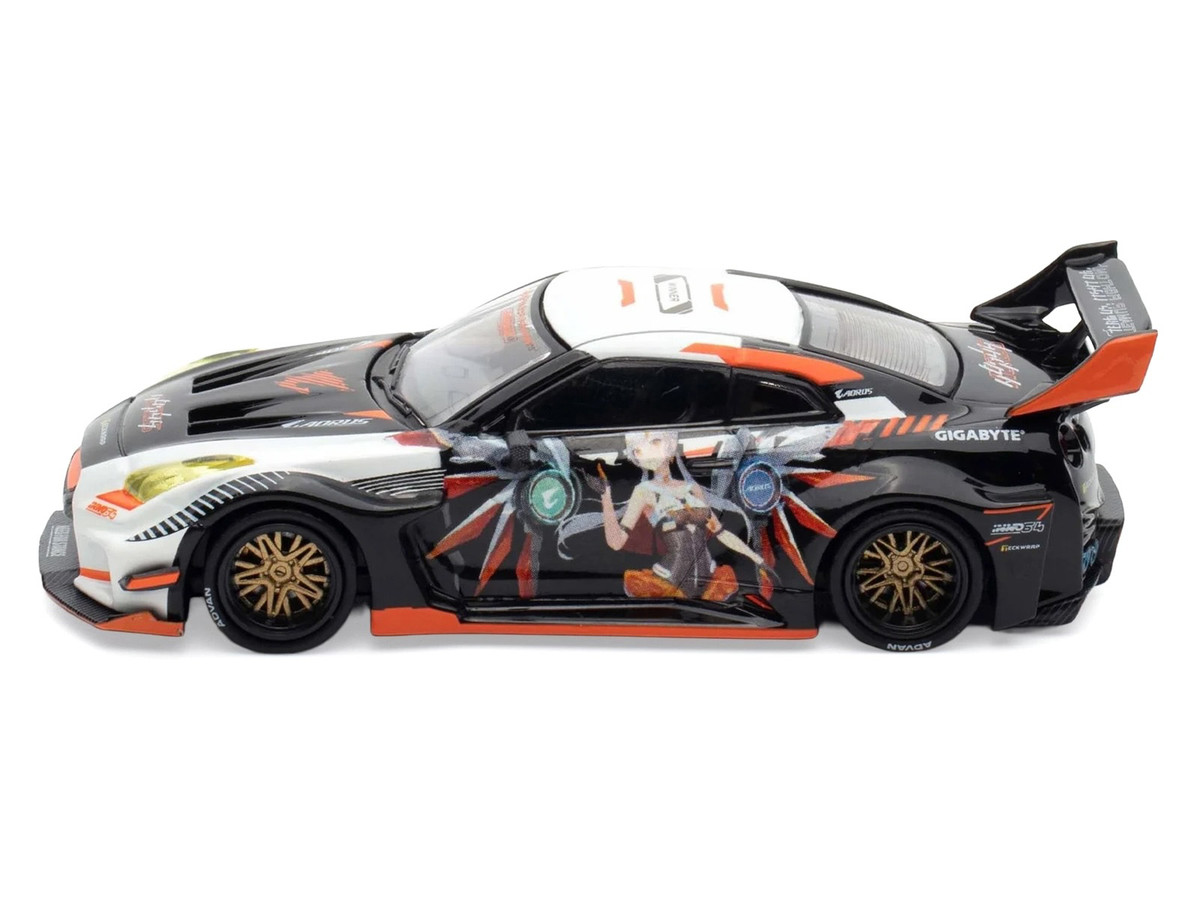 Nissan GT-R (R35) Widebody RHD (Right Hand Drive) Black and White with Graphics "AORUS X INNO64 Limited Edition" 1/64 by Inno Models - Image 2