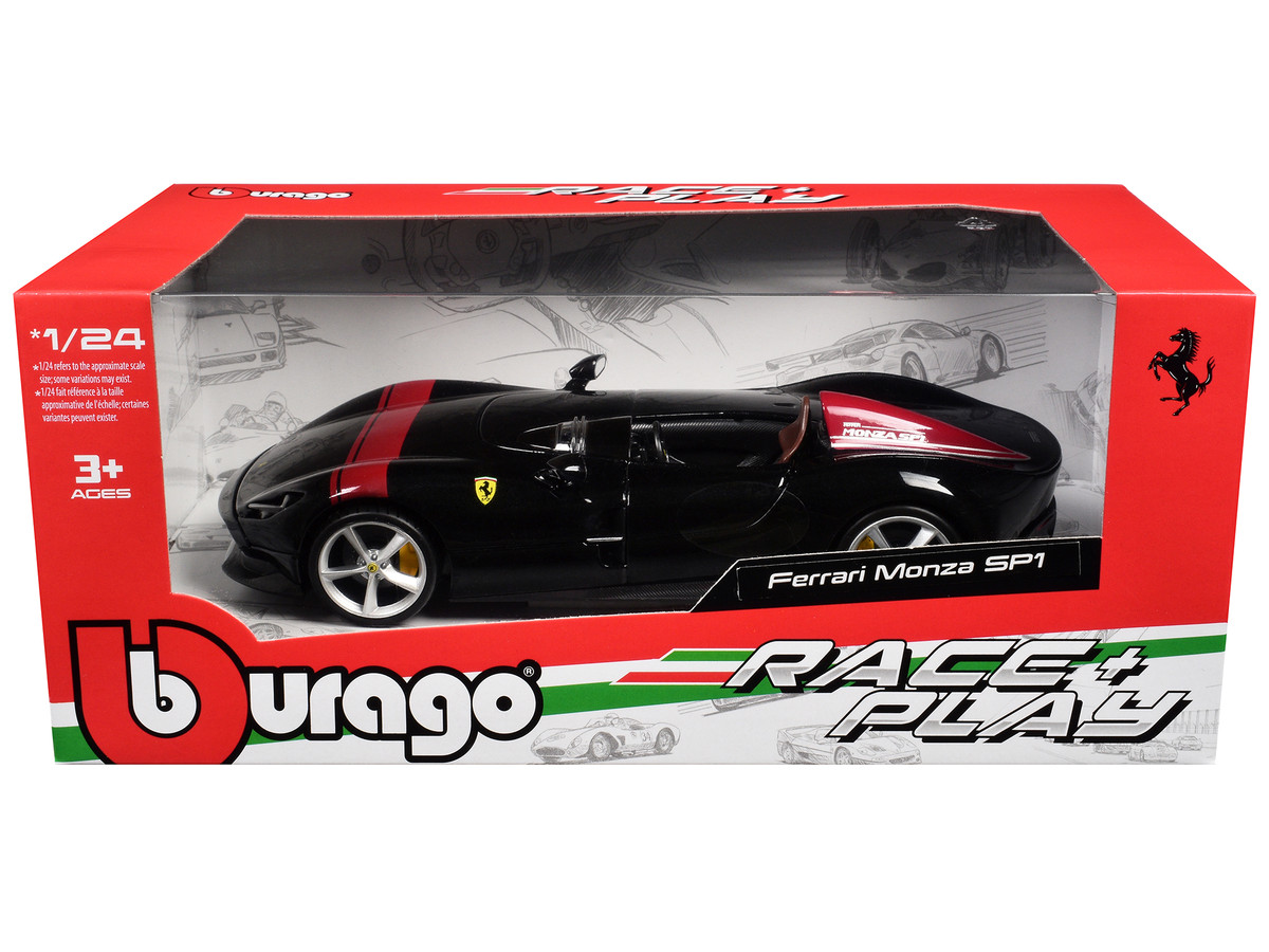 Ferrari Monza SP1 Black Metallic with Red Stripes "Race & Play" Series 1/24 by Bburago - Image 2