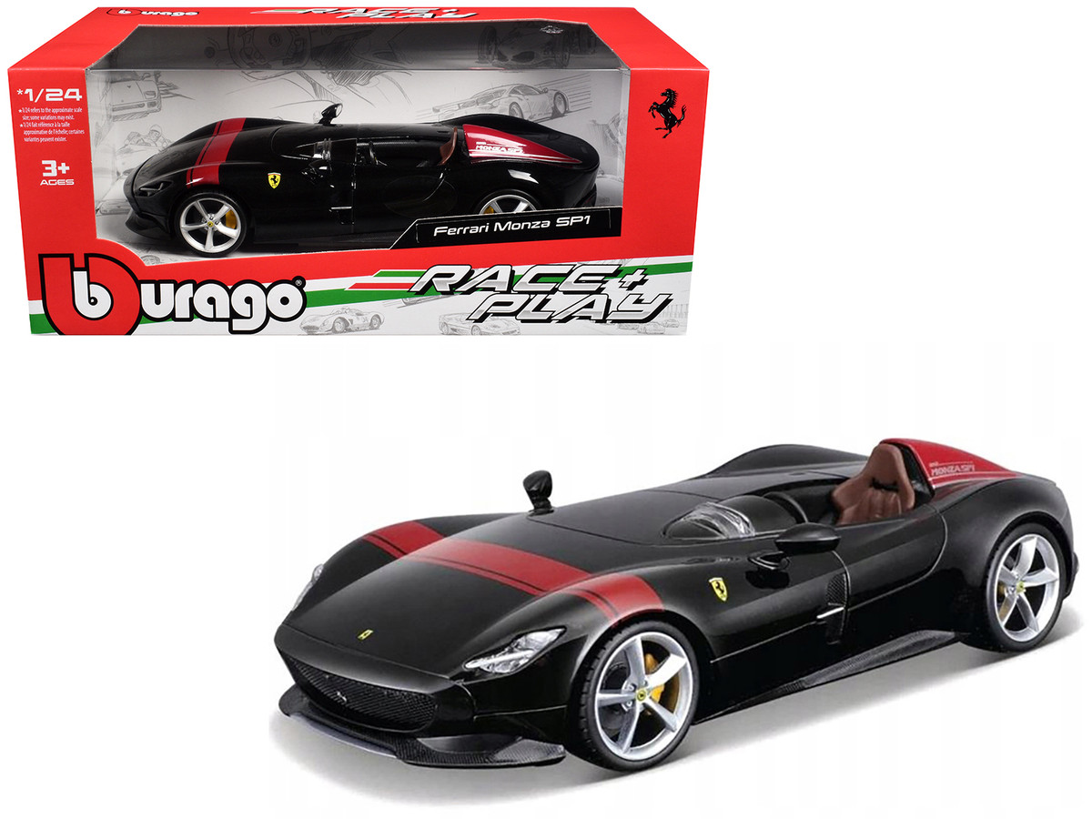 Ferrari Monza SP1 Black Metallic with Red Stripes "Race & Play" Series 1/24 by Bburago - Image 3