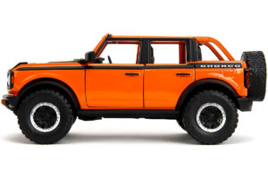 2021 Ford Bronco Open-Top Orange with Black Stripes and Hood with Extra Wheels "Just Trucks" Series 1/24 by Jada